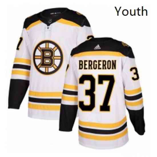 Youth Adidas Boston Bruins 37 Patrice Bergeron Authentic White Away NHL Jersey